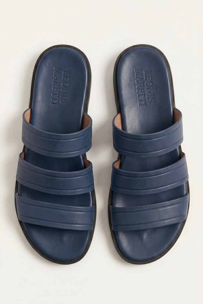Santorini Leather Sandal Steel Blue