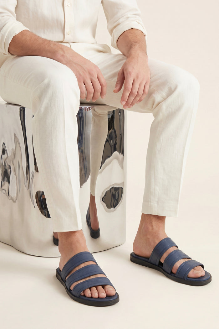 Santorini Leather Sandal Steel Blue
