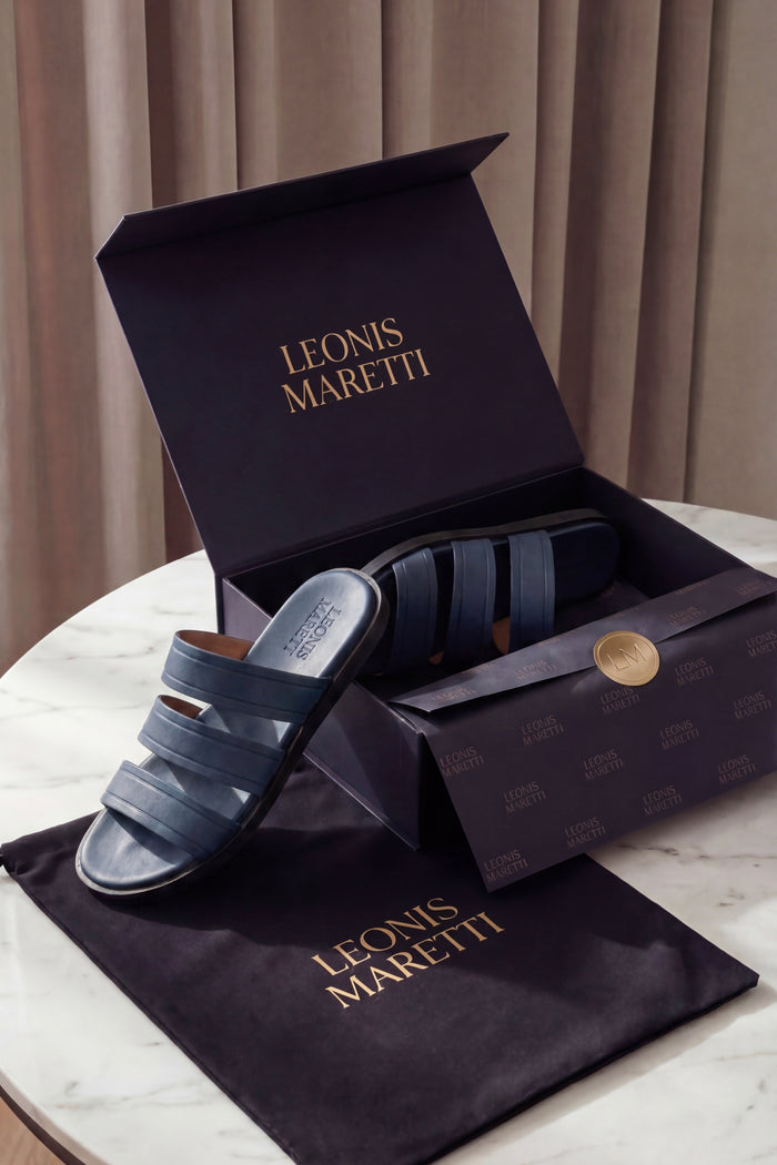 Santorini Leather Sandal Steel Blue