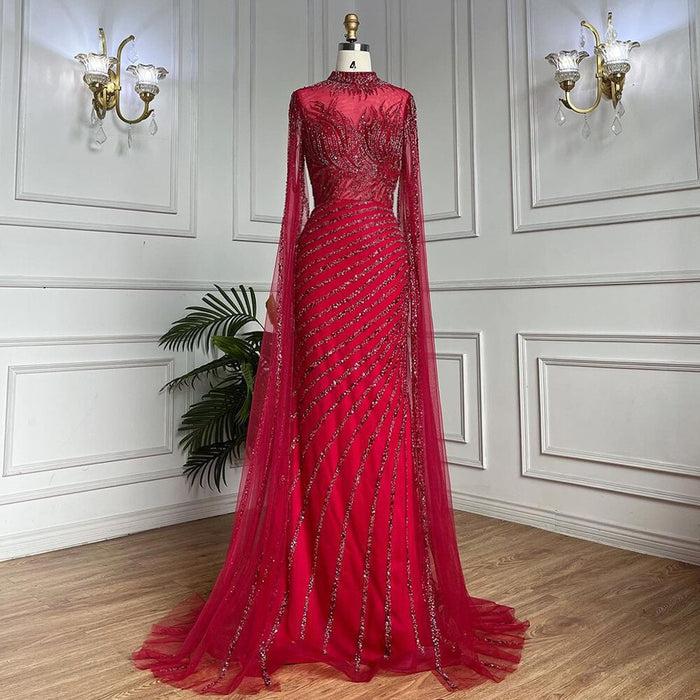 Saudi Arabia Caramel Mermaid Evening Dress with Cape Sleeves LA71885 - SERENE HILL