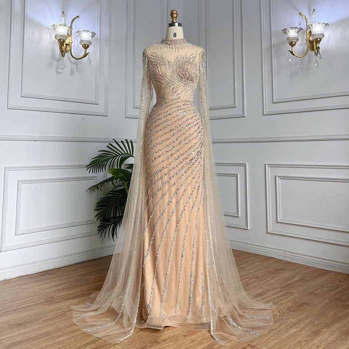 Saudi Arabia Caramel Mermaid Evening Dress with Cape Sleeves LA71885 - SERENE HILL