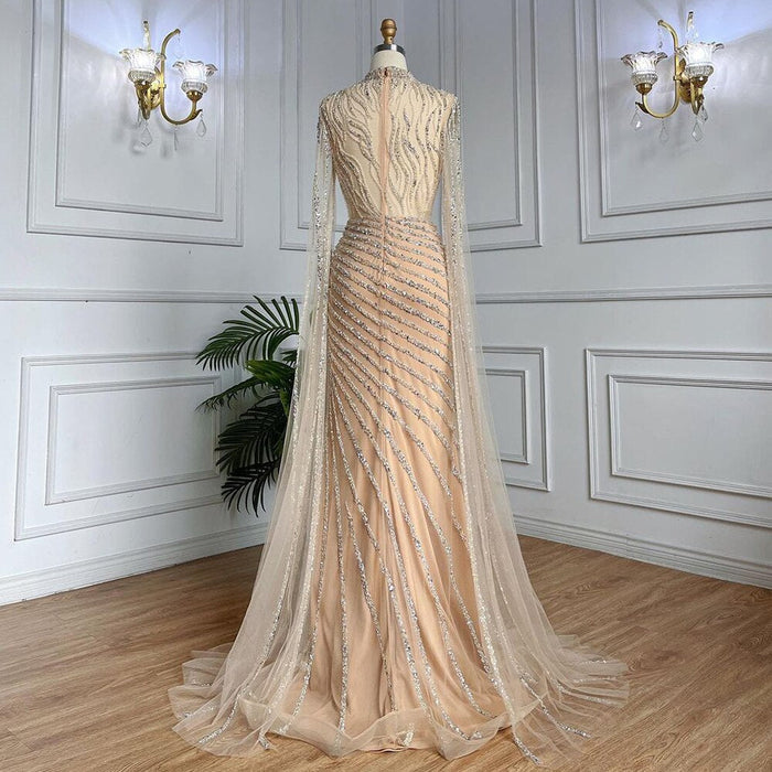 Saudi Arabia Caramel Mermaid Evening Dress with Cape Sleeves LA71885 - SERENE HILL
