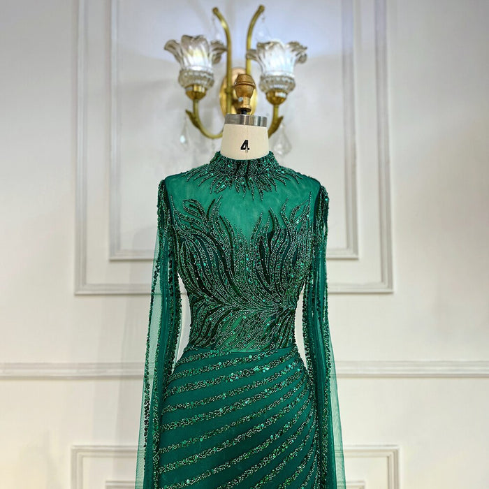 Saudi Arabia Caramel Mermaid Evening Dress with Cape Sleeves LA71885 - SERENE HILL