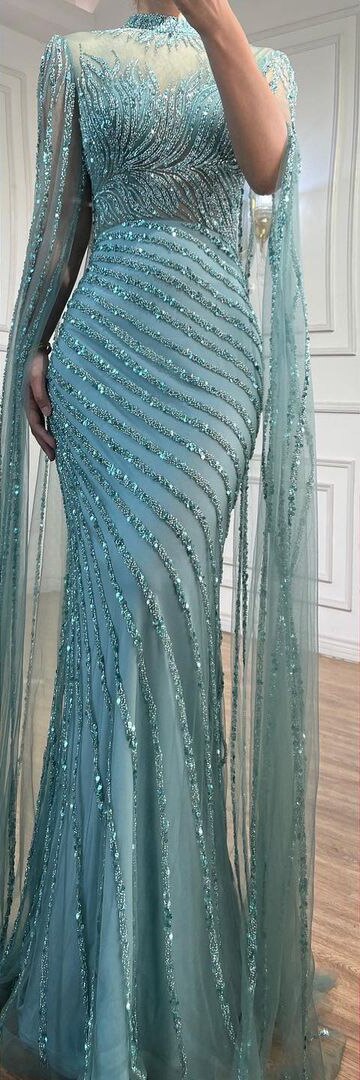 Saudi Arabia Caramel Mermaid Evening Dress with Cape Sleeves LA71885 - SERENE HILL
