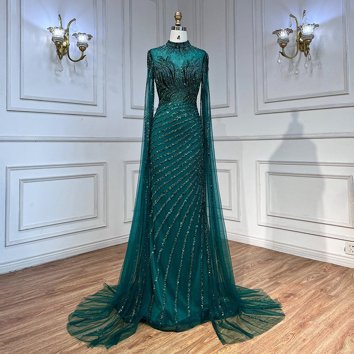 Saudi Arabia Caramel Mermaid Evening Dress with Cape Sleeves LA71885 - SERENE HILL