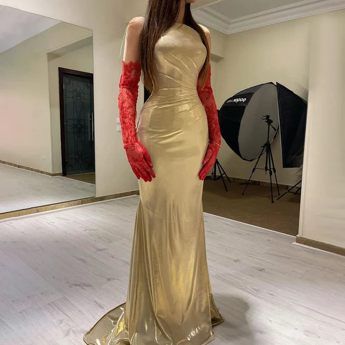 Serene Hill 2025 Arabic Elegant Gold Mermaid Luxury Dubai Evening Gown for Women's Party LA72670 - SERENE HILL