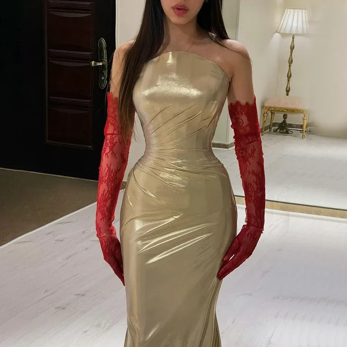 Serene Hill 2025 Arabic Elegant Gold Mermaid Luxury Dubai Evening Gown for Women's Party LA72670 - SERENE HILL