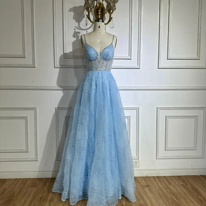 Serene Hill 2025 Arabic Sage Green Elegant Spaghetti Strap A-Line Prom Dress LA72636 - SERENE HILL