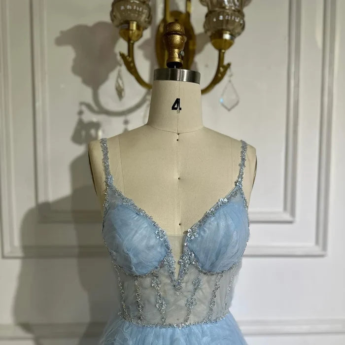 Serene Hill 2025 Arabic Sage Green Elegant Spaghetti Strap A-Line Prom Dress LA72636 - SERENE HILL