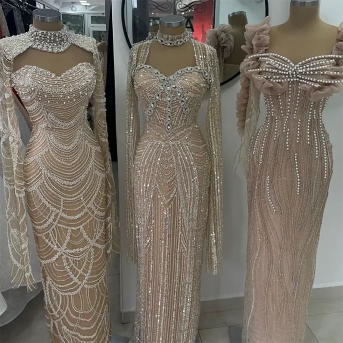 Serene Hill 2025 Luxury Dubai Nude Sweetheart Mermaid Beaded Evening Gowns for Women Party LA72560 - SERENE HILL
