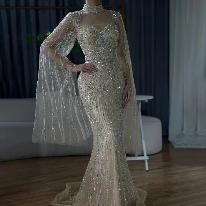 Serene Hill 2025 Luxury Dubai Nude Sweetheart Mermaid Beaded Evening Gowns for Women Party LA72560 - SERENE HILL