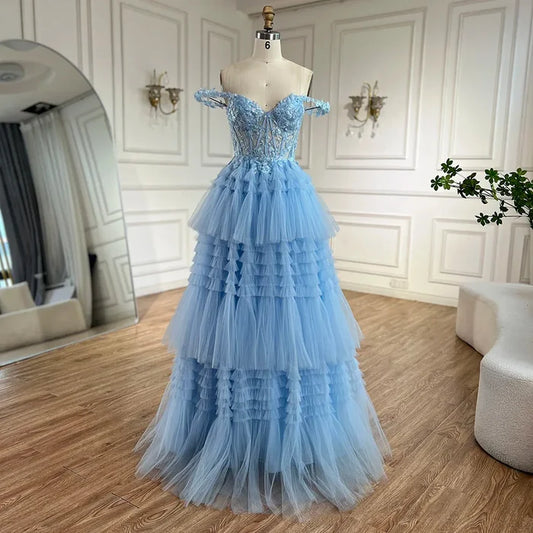 Serene Hill A-line Off-the-Shoulder Sleeveless Prom Dress with Appliqued Ruffles LA72621 - SERENE HILL