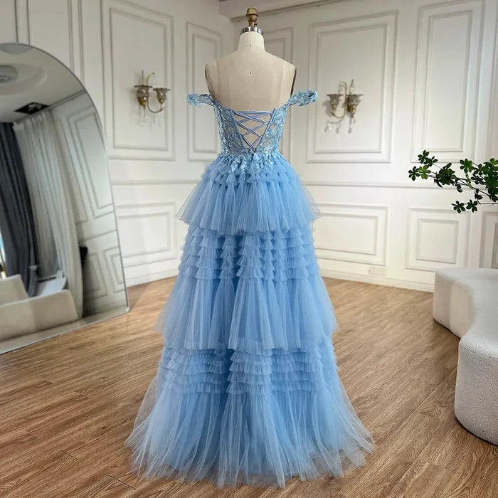 Serene Hill A-line Off-the-Shoulder Sleeveless Prom Dress with Appliqued Ruffles LA72621 - SERENE HILL