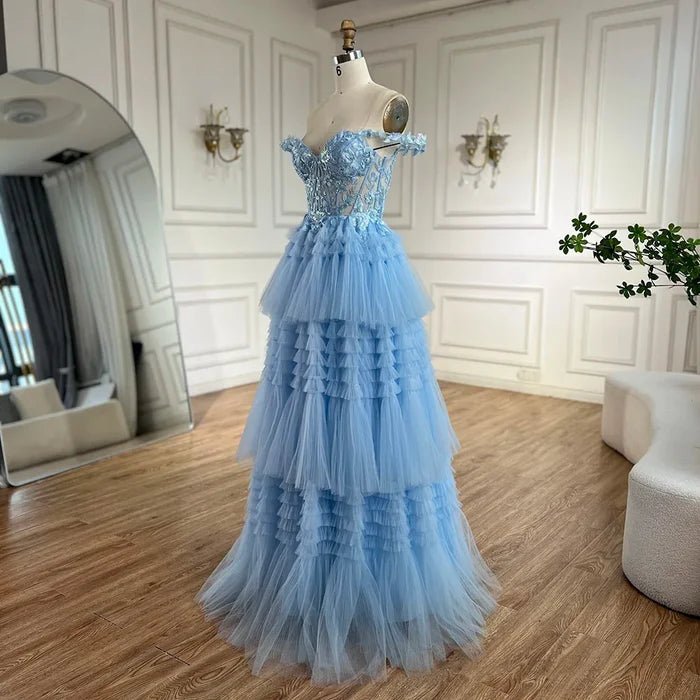 Serene Hill A-line Off-the-Shoulder Sleeveless Prom Dress with Appliqued Ruffles LA72621 - SERENE HILL