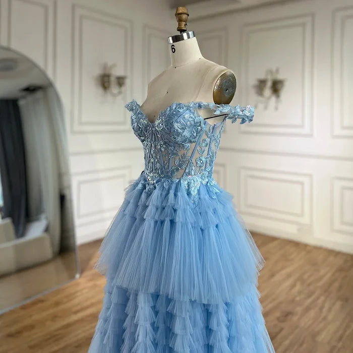 Serene Hill A-line Off-the-Shoulder Sleeveless Prom Dress with Appliqued Ruffles LA72621 - SERENE HILL