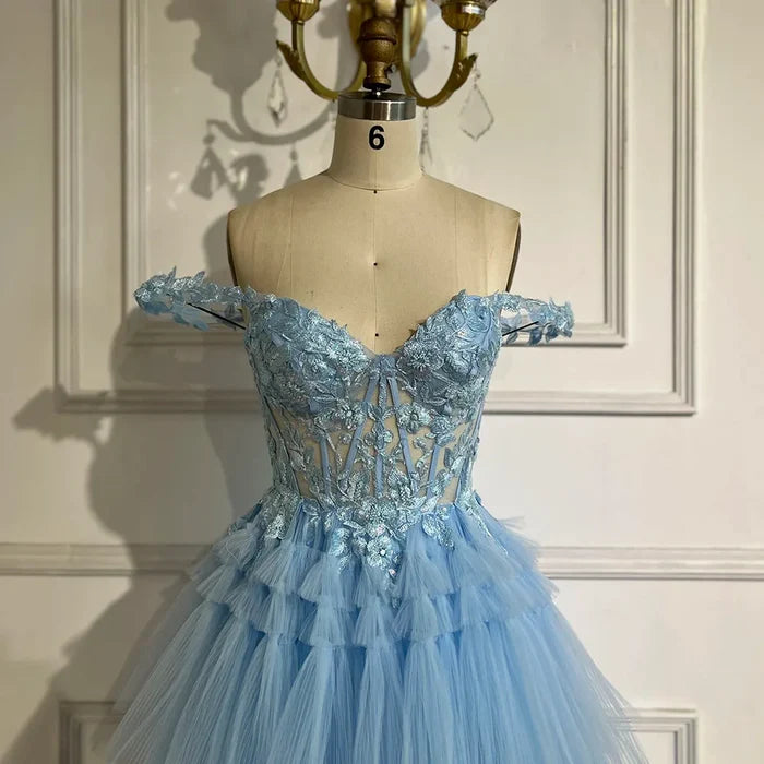 Serene Hill A-line Off-the-Shoulder Sleeveless Prom Dress with Appliqued Ruffles LA72621 - SERENE HILL