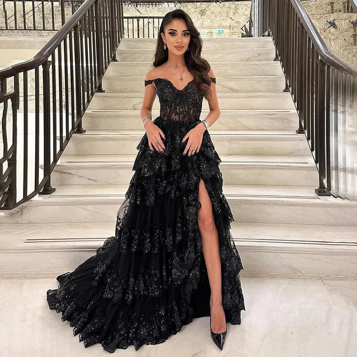 SERENE HILL A-Line/Princess Tulle Lace er Court Train Prom Dress With Ruffles Sequins LA72586 - SERENE HILL