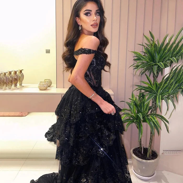 SERENE HILL A-Line/Princess Tulle Lace er Court Train Prom Dress With Ruffles Sequins LA72586 - SERENE HILL