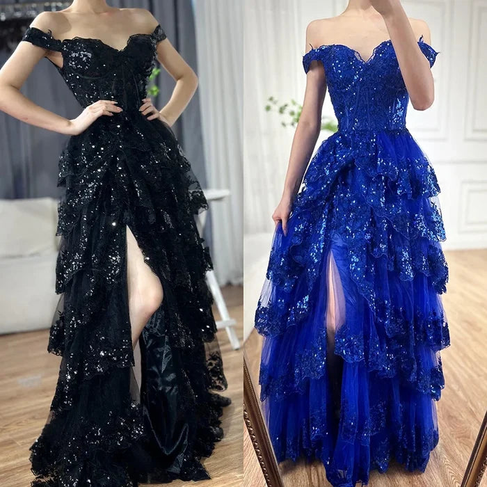 SERENE HILL A-Line/Princess Tulle Lace er Court Train Prom Dress With Ruffles Sequins LA72586 - SERENE HILL