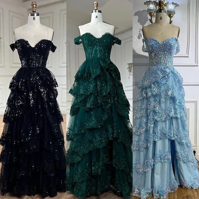 SERENE HILL A-Line/Princess Tulle Lace er Court Train Prom Dress With Ruffles Sequins LA72586 - SERENE HILL