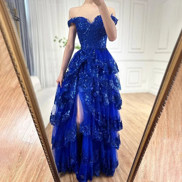 SERENE HILL A-Line/Princess Tulle Lace er Court Train Prom Dress With Ruffles Sequins LA72586 - SERENE HILL