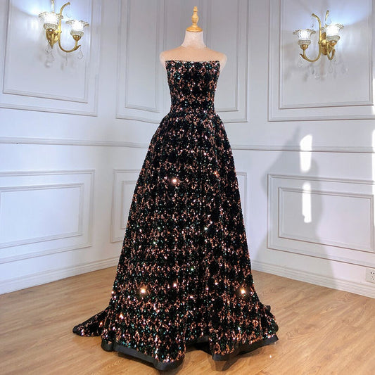 Serene Hill Black Evening Dresses Gowns 2025 Sequin Luxury A-Line For Women Wedding Party LA71523 - SERENE HILL