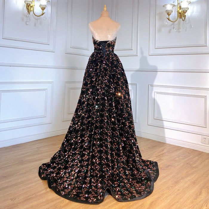 Serene Hill Black Evening Dresses Gowns 2025 Sequin Luxury A-Line For Women Wedding Party LA71523 - SERENE HILL