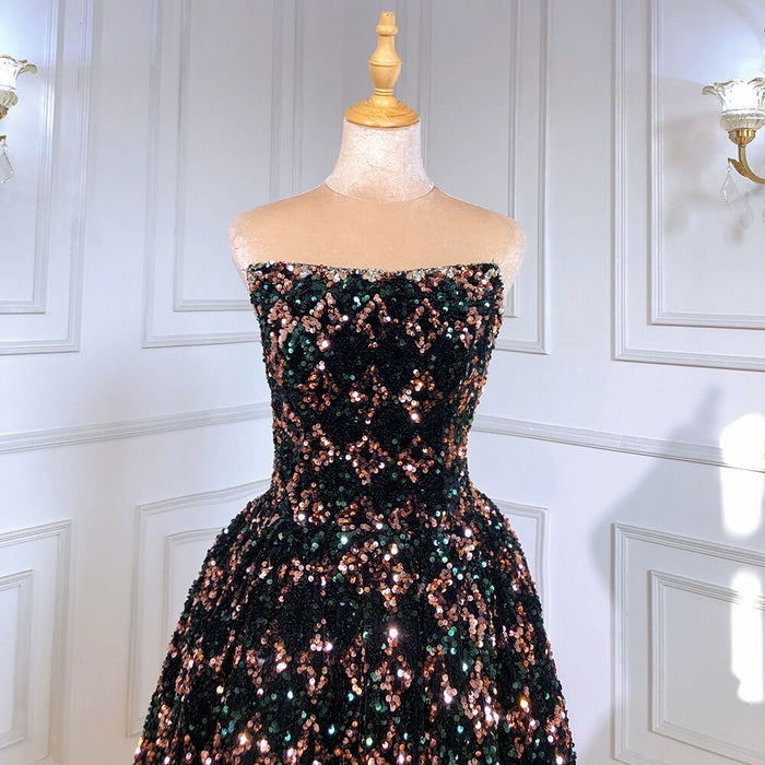 Serene Hill Black Evening Dresses Gowns 2025 Sequin Luxury A-Line For Women Wedding Party LA71523 - SERENE HILL