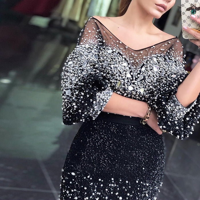 Serene Hill Black Mermaid Kralen Avond Jurken Elegante Luxe Enkellange 2025 Voor Vrouwen Party LA71594 - SERENE HILL