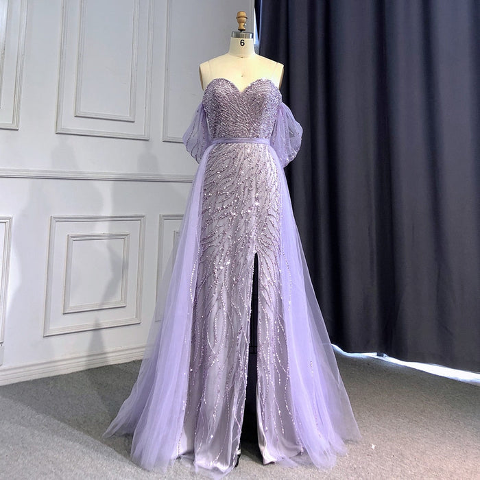 Serene Hill Blue High Split Mermaid Evening Dresses Gowns 2025 Beaded Elegant Luxury For Woman Party LA71595 - SERENE HILL