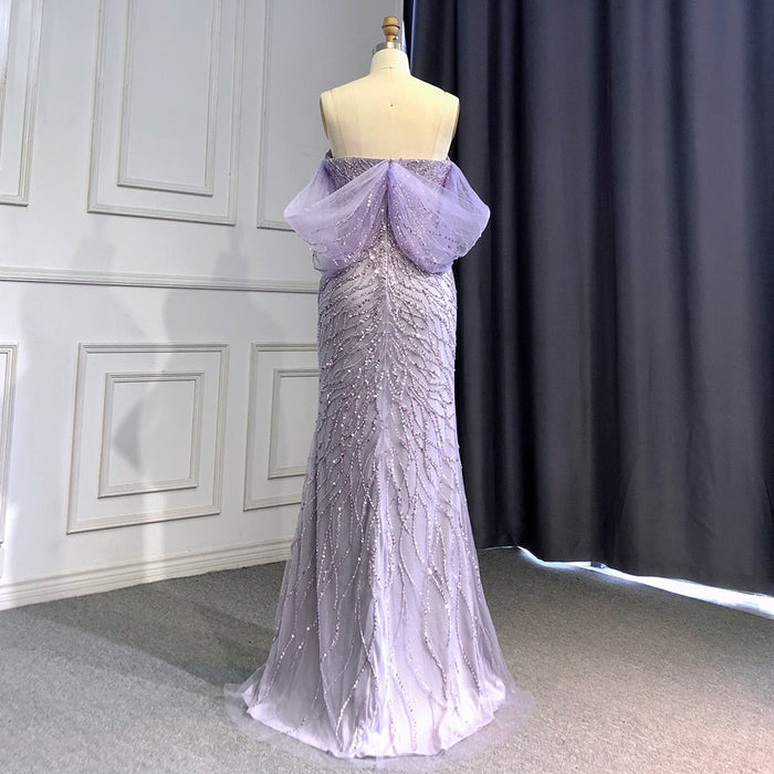 Serene Hill Blue High Split Mermaid Evening Dresses Gowns 2025 Beaded Elegant Luxury For Woman Party LA71595 - SERENE HILL