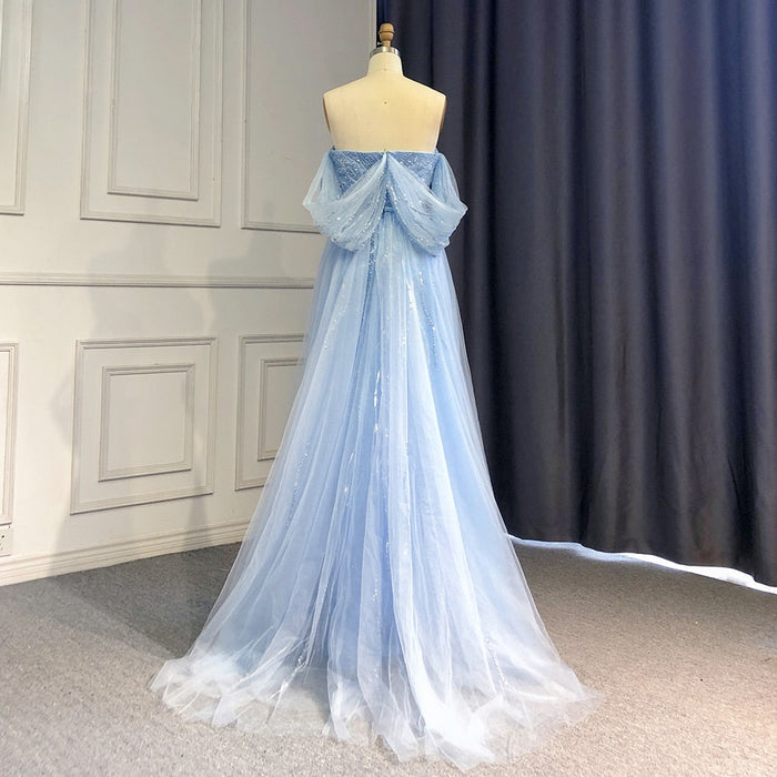 Serene Hill Blue High Split Mermaid Evening Dresses Gowns 2025 Beaded Elegant Luxury For Woman Party LA71595 - SERENE HILL