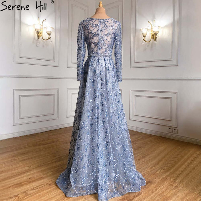Serene Hill Blue Overskirt Mermaid Evening Dresses Gowns 2025 Luxury Beaded Elegant For Women Party LA71376 - SERENE HILL