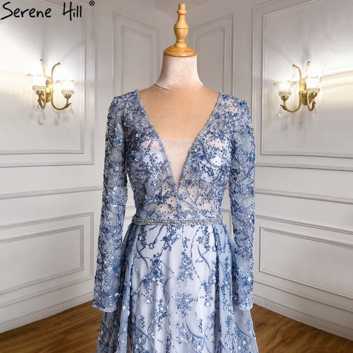 Serene Hill Blue Overskirt Mermaid Evening Dresses Gowns 2025 Luxury Beaded Elegant For Women Party LA71376 - SERENE HILL