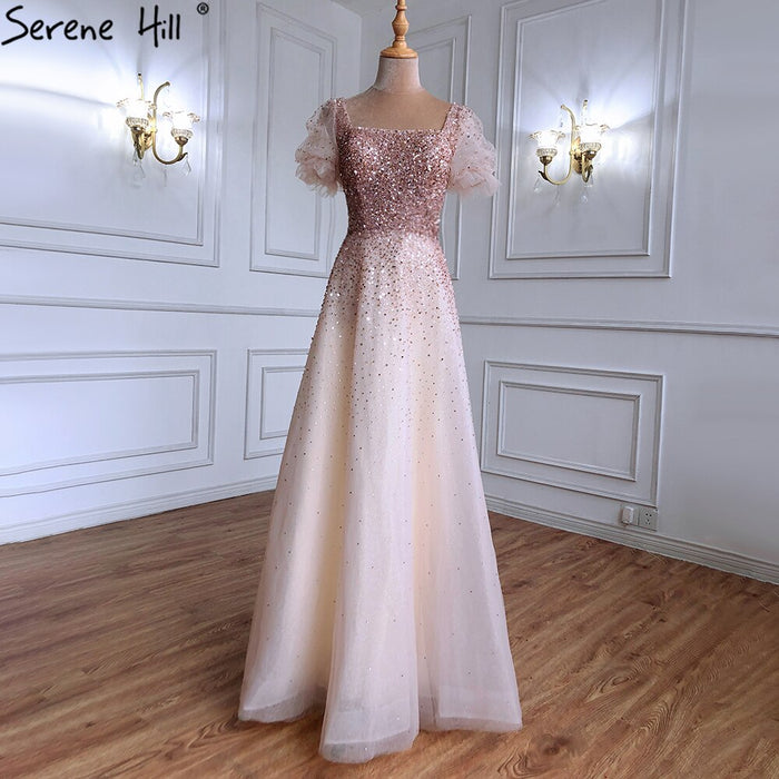 Serene Hill Champagne A-Line Sexy Evening Dresses Gowns 2025 Sparkle Beaded Lace Up For Women Party LA71153 - SERENE HILL