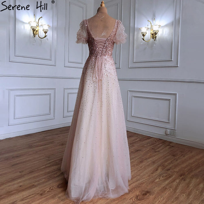 Serene Hill Champagne A-Line Sexy Evening Dresses Gowns 2025 Sparkle Beaded Lace Up For Women Party LA71153 - SERENE HILL
