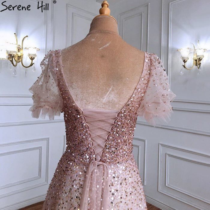 Serene Hill Champagne A-Line Sexy Evening Dresses Gowns 2025 Sparkle Beaded Lace Up For Women Party LA71153 - SERENE HILL