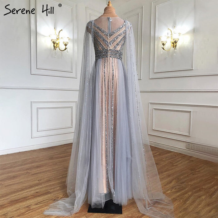 Serene Hill Gold Cape Sleeves A-Line Evening Dresses Gowns 2025 Luxury Beaded For Women Party LA71315 - SERENE HILL