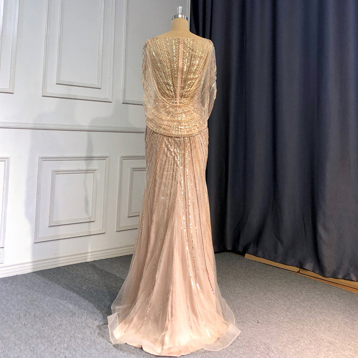 Serene Hill Goud Luxe Mermaid Avond Jurken 2025 Kralen V-hals Sparkle Elegante Voor Vrouwen Party LA70910A - SERENE HILL