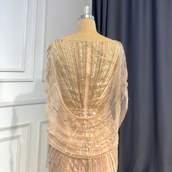 Serene Hill Goud Luxe Mermaid Avond Jurken 2025 Kralen V-hals Sparkle Elegante Voor Vrouwen Party LA70910A - SERENE HILL