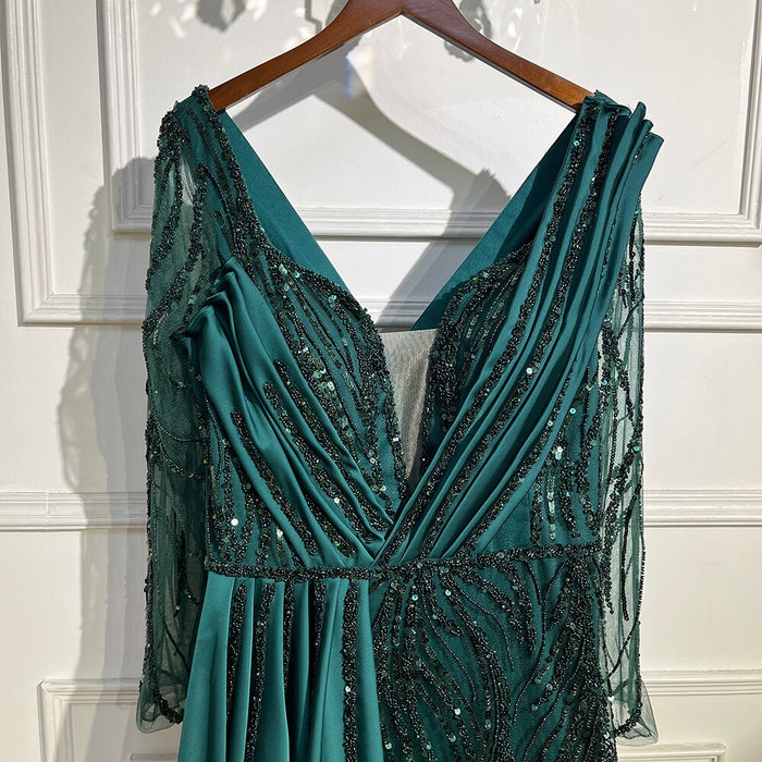 Serene Hill Green Mermaid Beaded Evening Dresses Gowns 2025 Luxury Elegant Satin For Women Party LA71860 - SERENE HILL