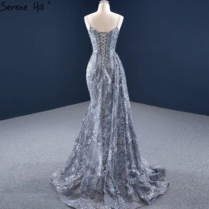 Serene Hill Grey Mermaid Sexy Evening Dresses 2025 Handmade Flowers Beading Sleeveless Formal Dress HM67181 - SERENE HILL