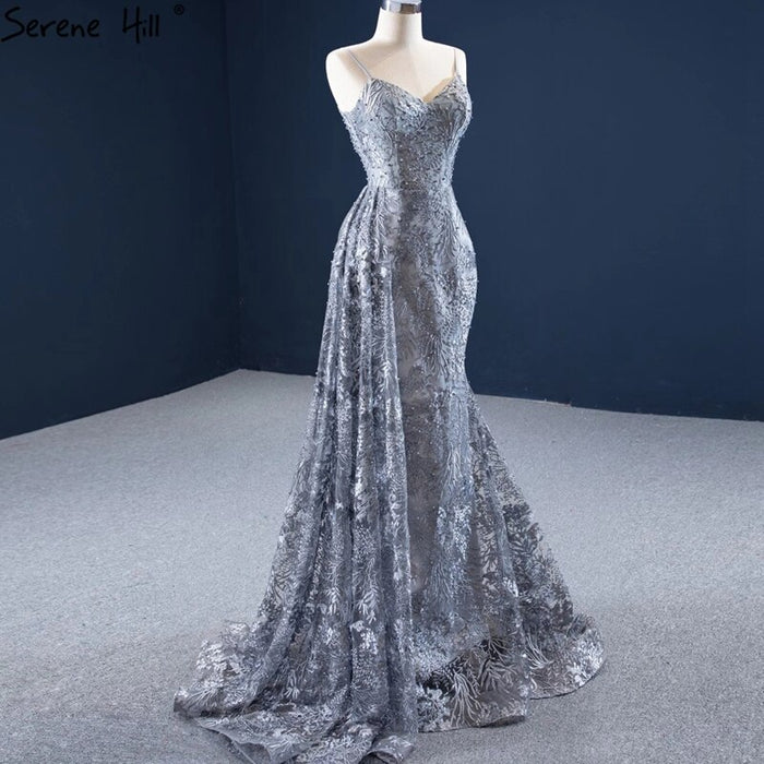 Serene Hill Grey Mermaid Sexy Evening Dresses 2025 Handmade Flowers Beading Sleeveless Formal Dress HM67181 - SERENE HILL