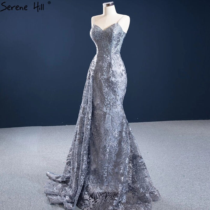 Serene Hill Grey Mermaid Sexy Evening Dresses 2025 Handmade Flowers Beading Sleeveless Formal Dress HM67181 - SERENE HILL