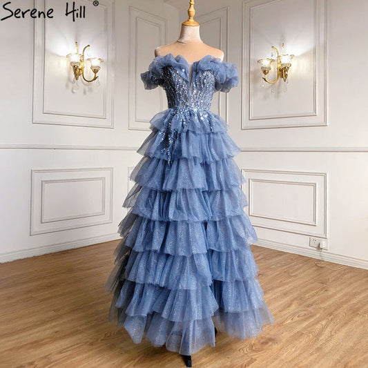 Serene Hill Lilac A-Line Evening Dresses Gowns 2025 Beaded Tiered Sexy For Women Wedding Party LA71414 - SERENE HILL
