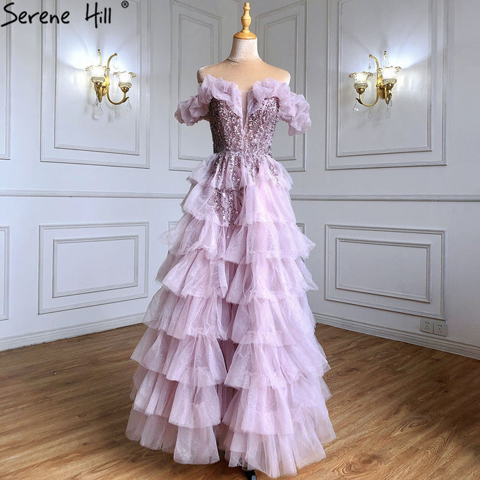 Serene Hill Lilac A-Line Evening Dresses Gowns 2025 Beaded Tiered Sexy For Women Wedding Party LA71414 - SERENE HILL