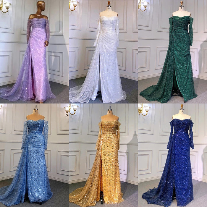 Serene Hill Lilac Mermaid Overskirt Evening Dresses Gowns 2025 Beaded Elegant Sexy For Women Party LA71630 - SERENE HILL