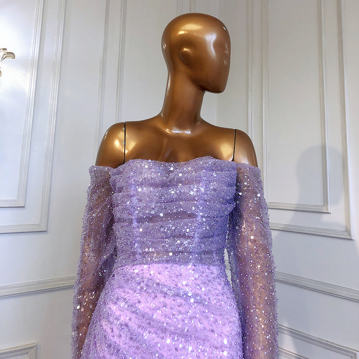 Serene Hill Lilac Mermaid Overskirt Evening Dresses Gowns 2025 Beaded Elegant Sexy For Women Party LA71630 - SERENE HILL
