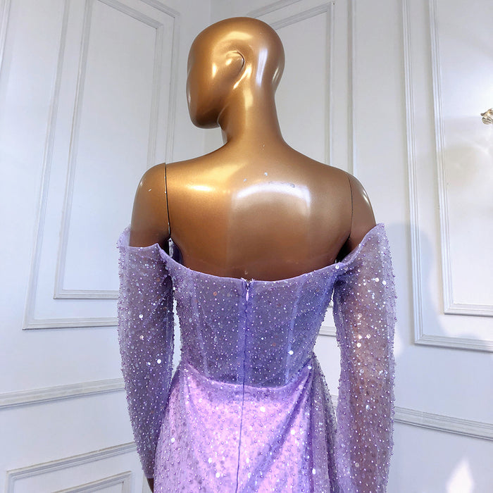 Serene Hill Lilac Mermaid Overskirt Evening Dresses Gowns 2025 Beaded Elegant Sexy For Women Party LA71630 - SERENE HILL