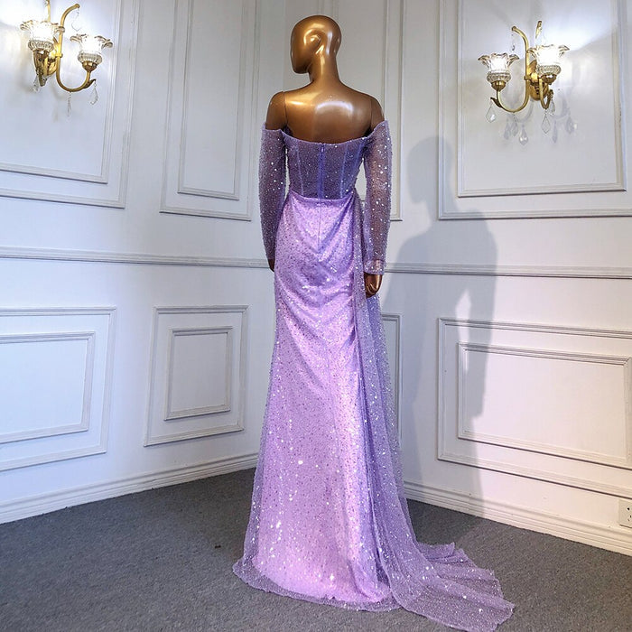 Serene Hill Lilac Mermaid Overskirt Evening Dresses Gowns 2025 Beaded Elegant Sexy For Women Party LA71630 - SERENE HILL
